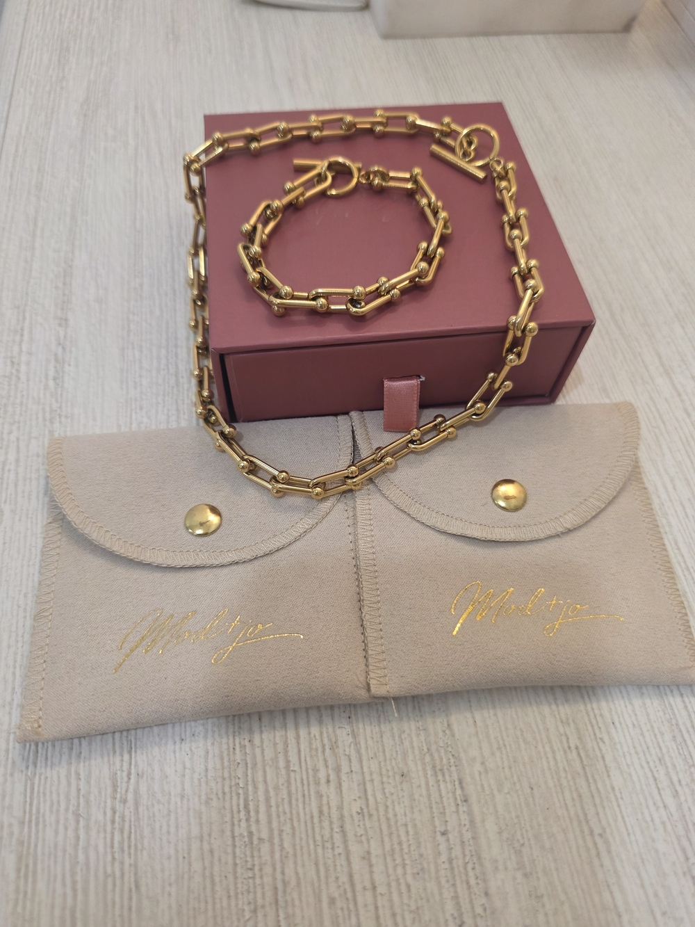 Gold Link Necklace and Bracelet Set - Women Bags Accessory